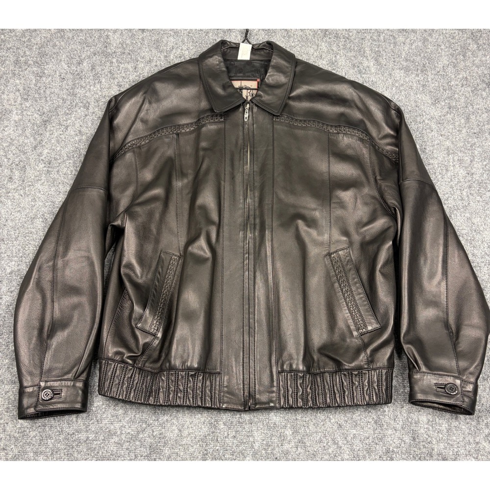 Torras Spain Mens Black Leather Bomber Jacket Braided Detail Vintage Spain Made